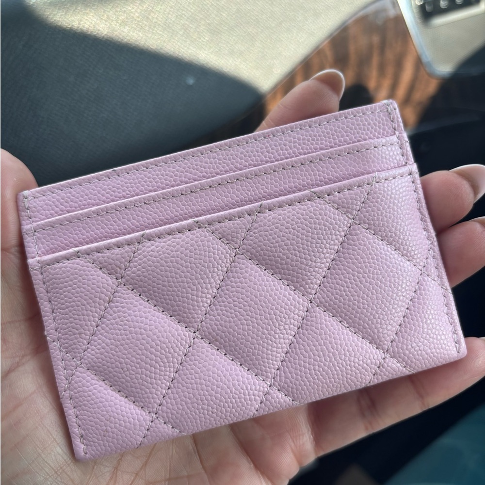 CHANEL Light Pink Quilted Card Case with Gold Logo - Picture 2 of 10